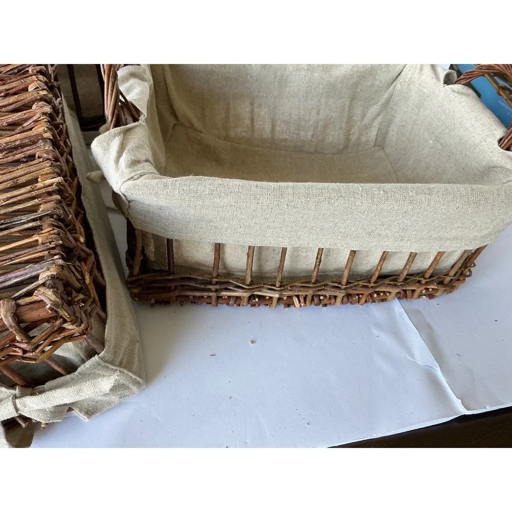 Rustic Twig Nesting Baskets Set of 3 Fabric Lined Brown Farmhouse Home‎